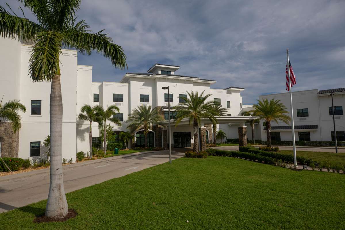 The building exterior at Keystone Place at Beachwalk in Fort Myers, Florida