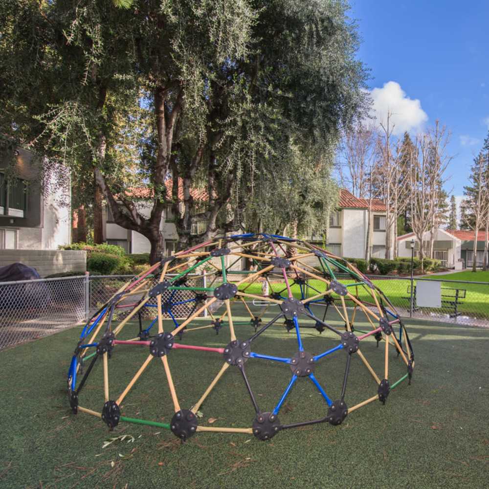 Outdoor dome climber in the playground at Civic Plaza in Santa Clara, California