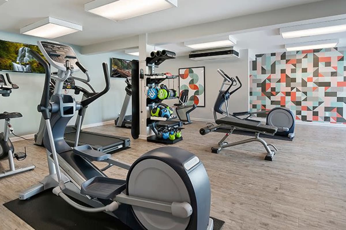 Well equipped fitness room at Alura in Woodland Hills, California