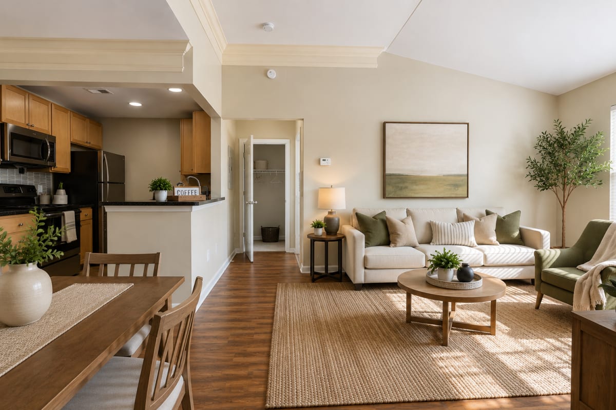 Living room at Atkins Circle Apartments & Townhomes in Charlotte, North Carolina