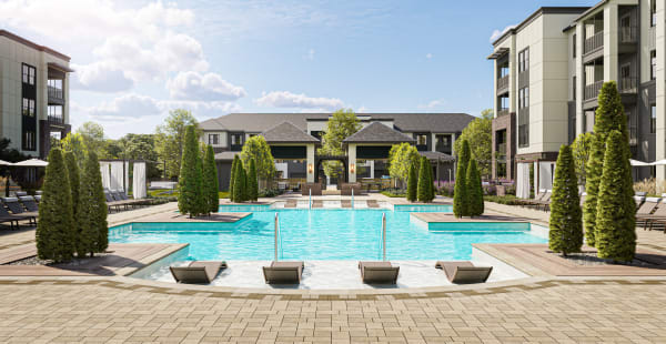 Lounge seating by the pool at Westport Lofts in Belville, North Carolina 