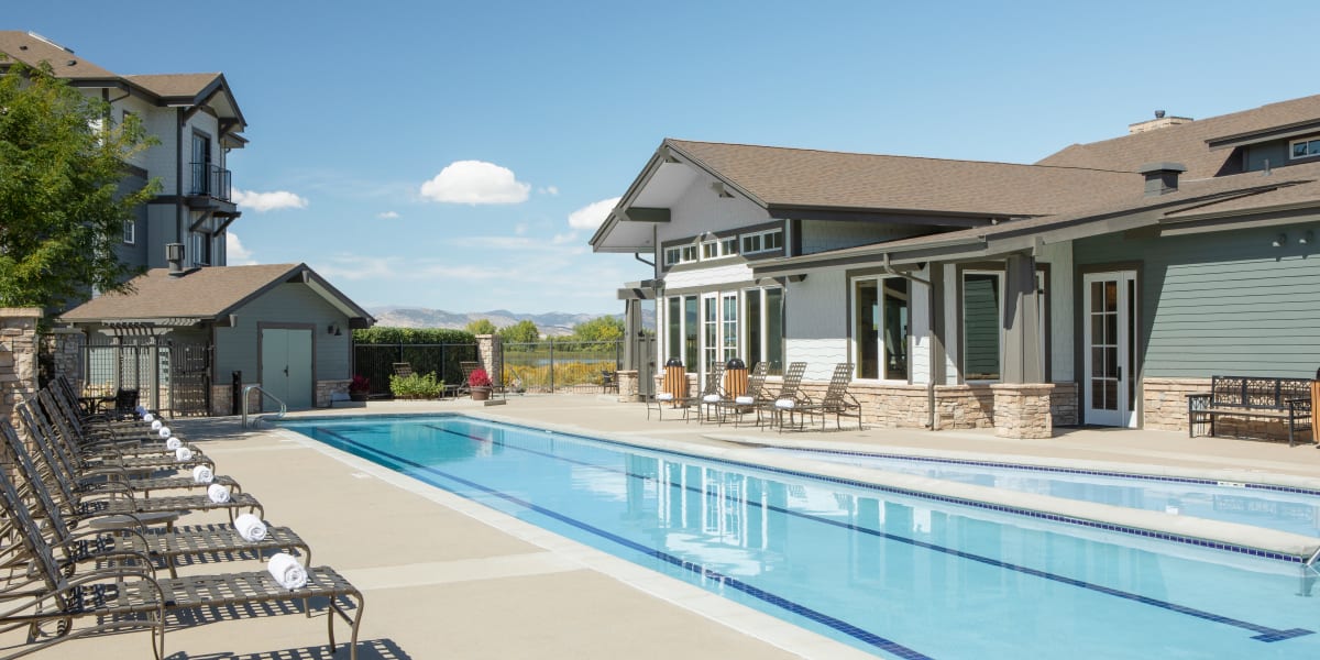 Rendering residents pool at The Greens at Van de Water in Loveland, Colorado