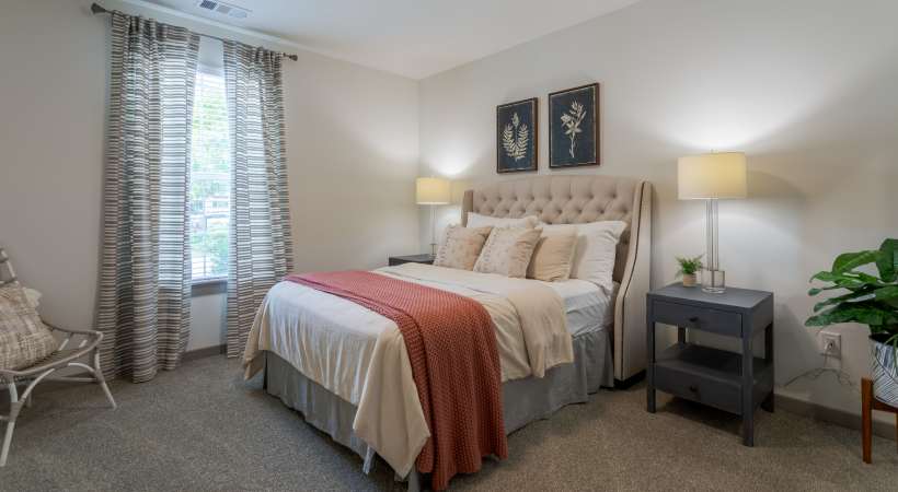 Bedroom with large window at The Banks at West Fork in Murfreesboro, Tennessee