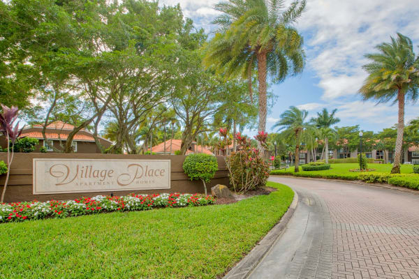 Sign at the entrance of Village Place Apartment Homes in West Palm Beach, Florida