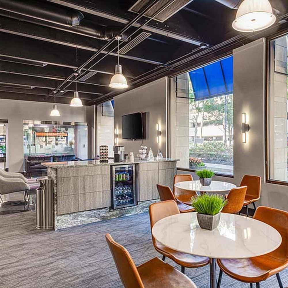 Community kitchen and dining area at Riverfront Towers in Detroit, Michigan