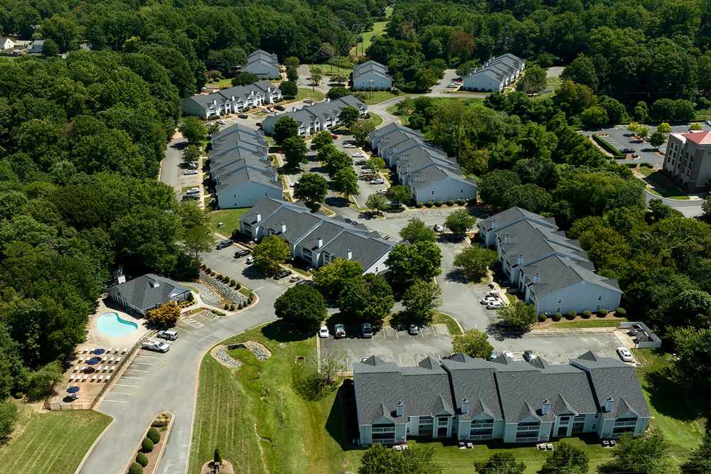 Aerial view of the community at Huntersville Commons in Huntersville, North Carolina