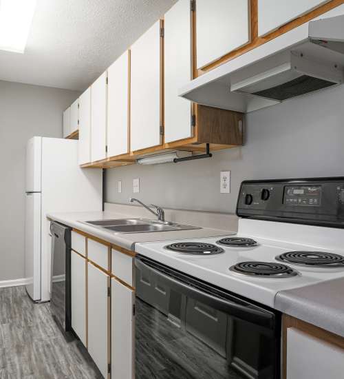 Kitchen with steel appliances at Spring Lake Apartments in Granger, Indiana