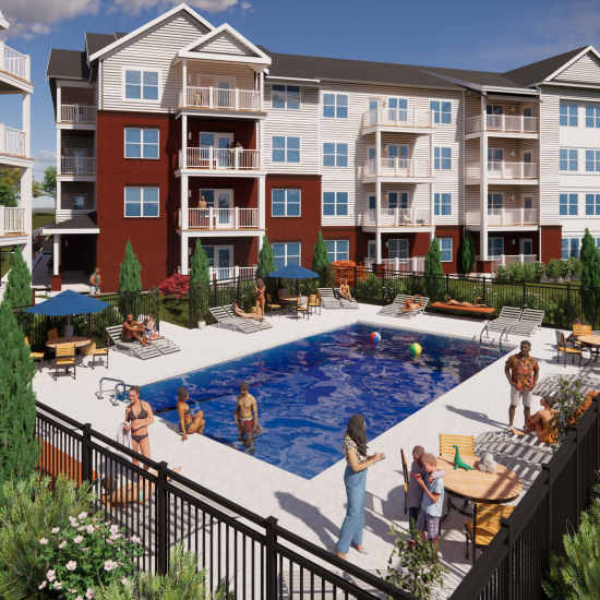 Swimming pool rendering at Meriden Place Apartments in Meriden, Connecticut