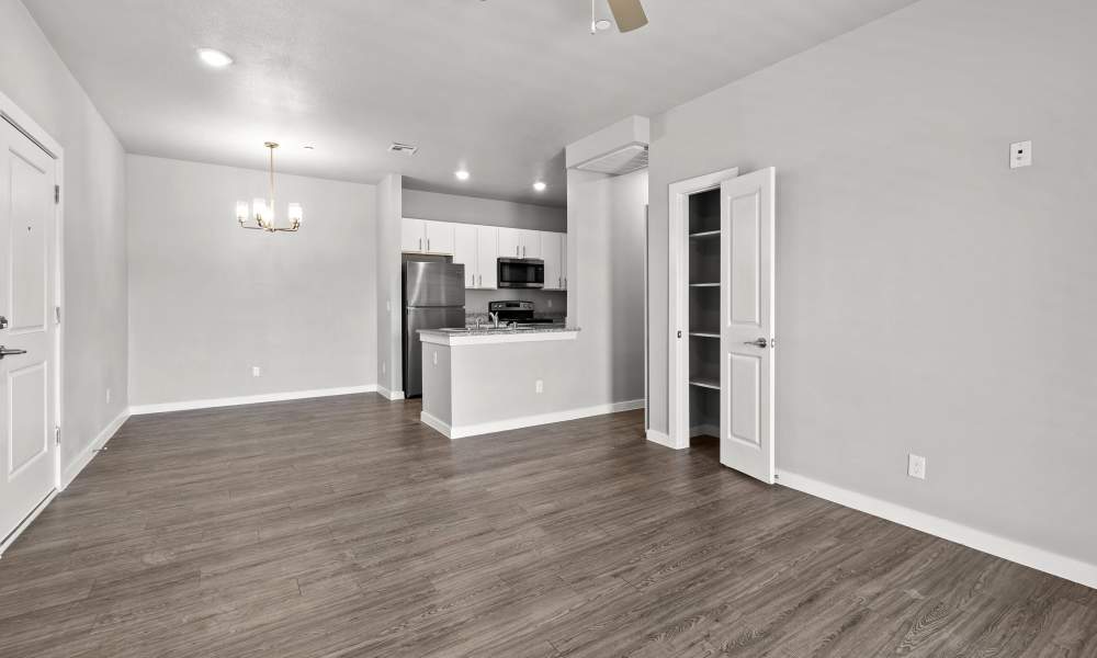 Unfurnished living room with wooden flooring at Retreat at Horizon Hills in El Paso, Texas