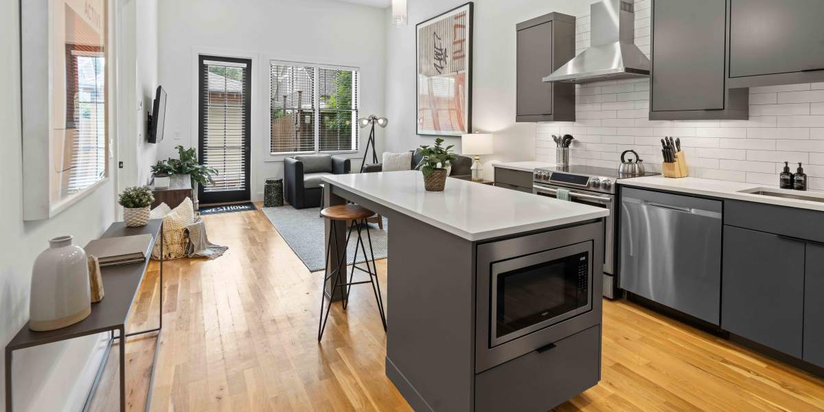 Large island in the kitchen at Braden Fellman Group in Atlanta, Georgia