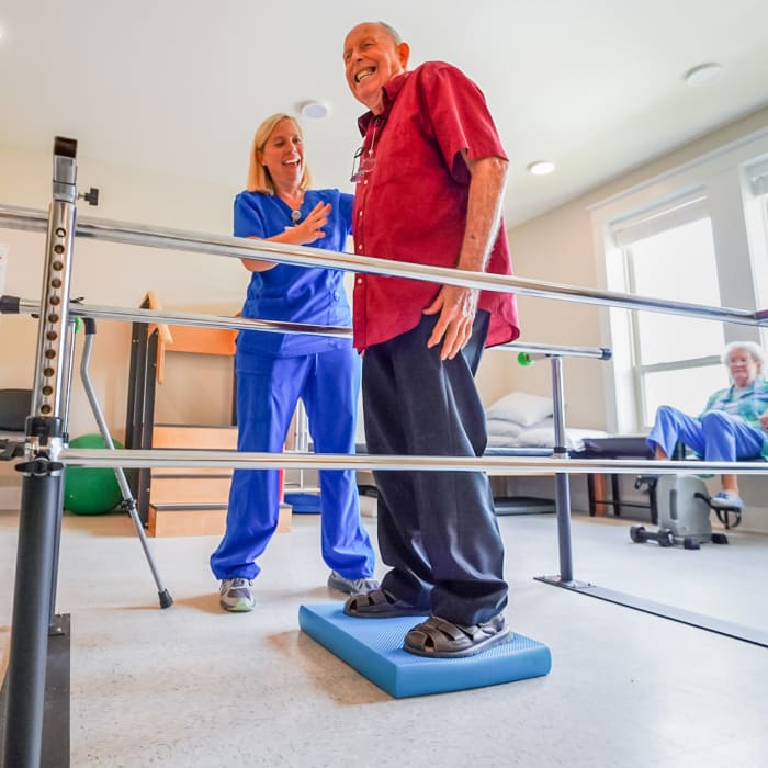 Senior working on his balance at Harmony Senior Services in Charleston, South Carolina