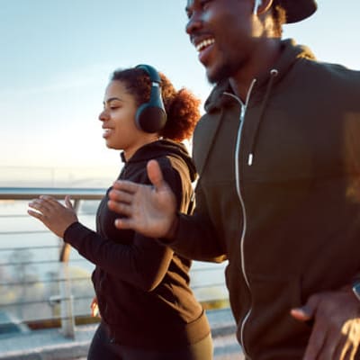 Couple out jogging at The Collection Townhomes in Dallas, Texas