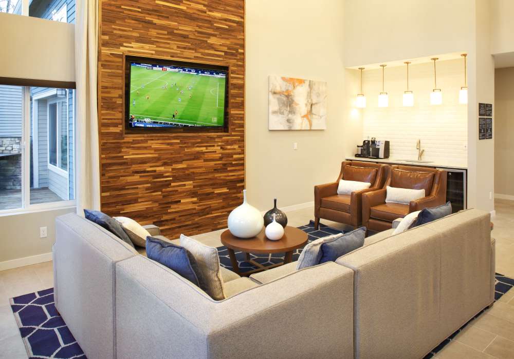Clubhouse living area at The Docks at Redmond Lakeview in Redmond, Washington