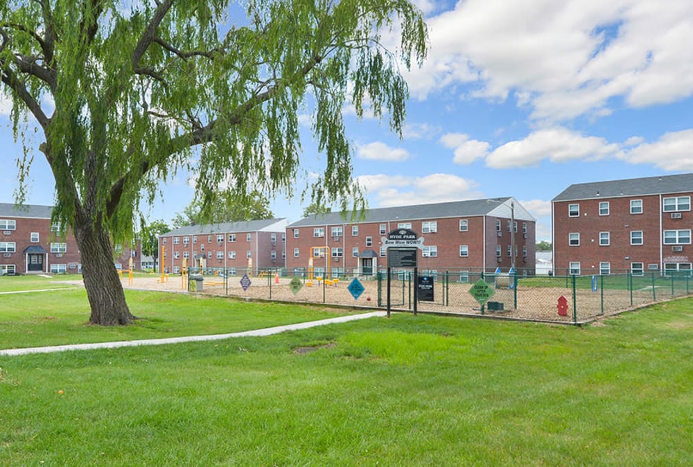 Fenced dog park at Hyde Park Apartment Homes in Bellmawr, New Jersey