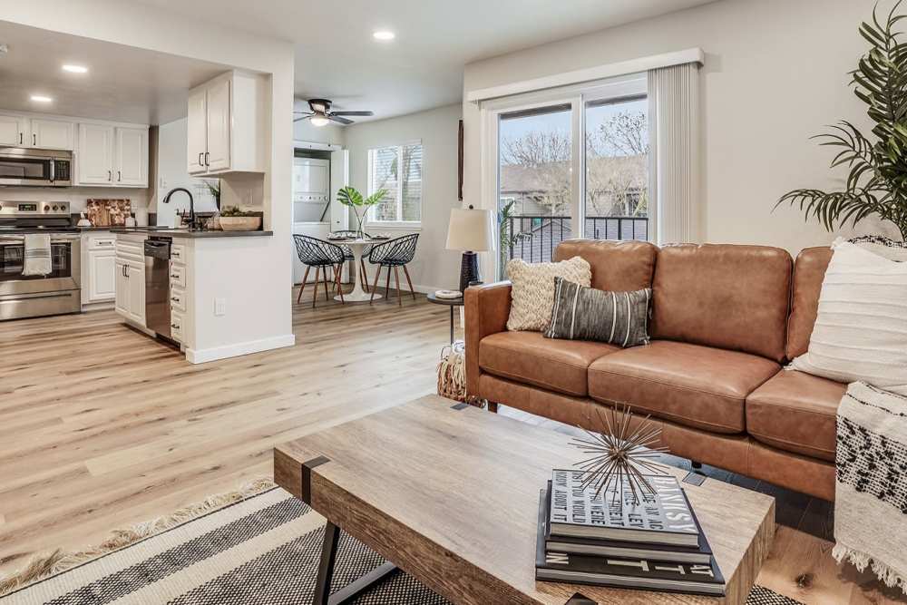 Kitchen and dining room at Trails at 2112 in Modesto, California.