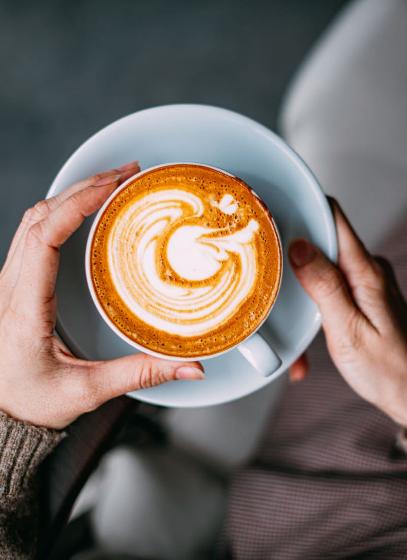 Coffee with latte art near Mooresville, North Carolina from Marquis at Morrison Plantation