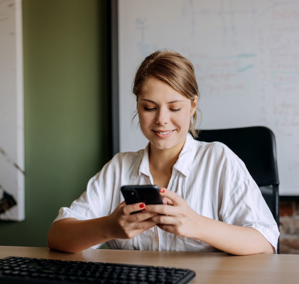 Resident working from home at Woodmont Real Estate Services in Belmont, California