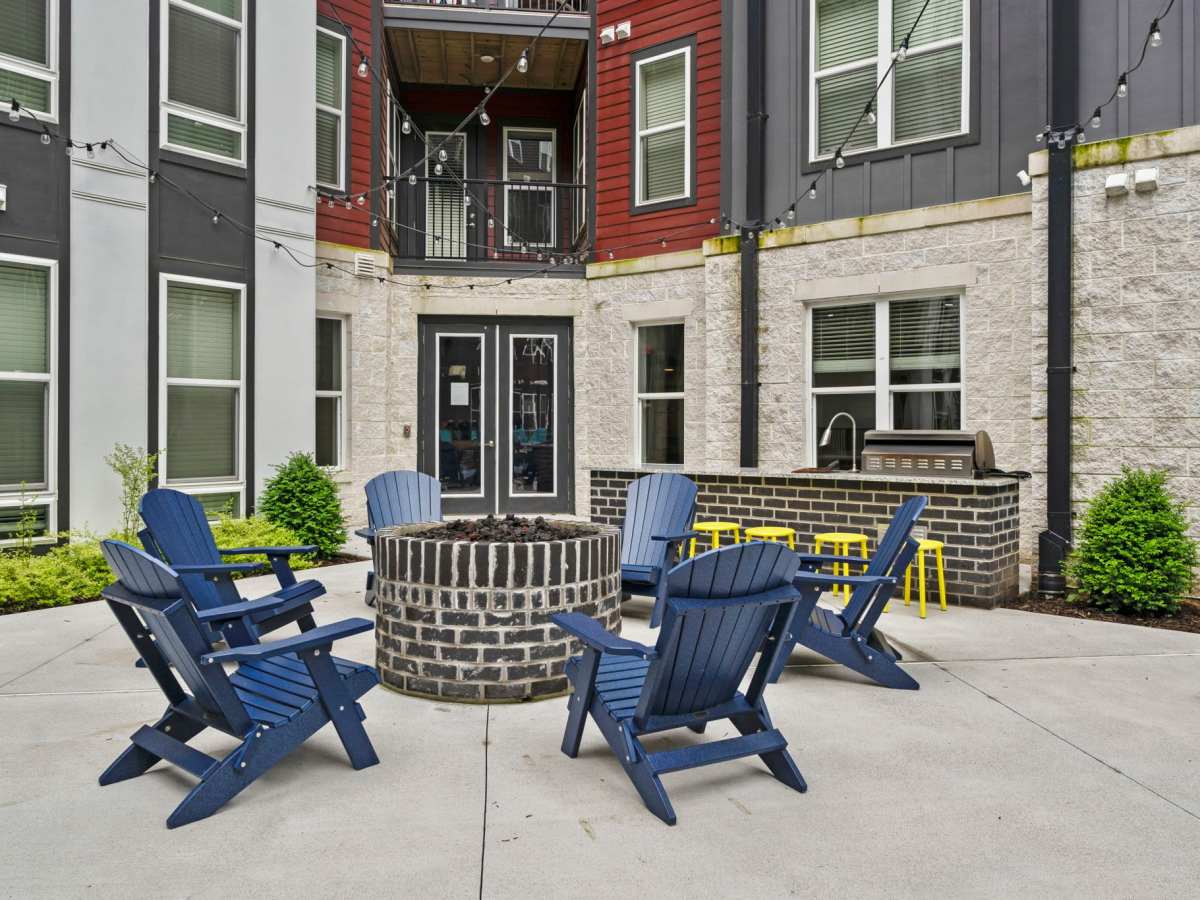 Firepit with seating chairs at The Rise at Regency in Henrico, Virginia