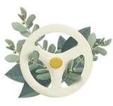 A wheel with leaves icon for Merrill Gardens. 