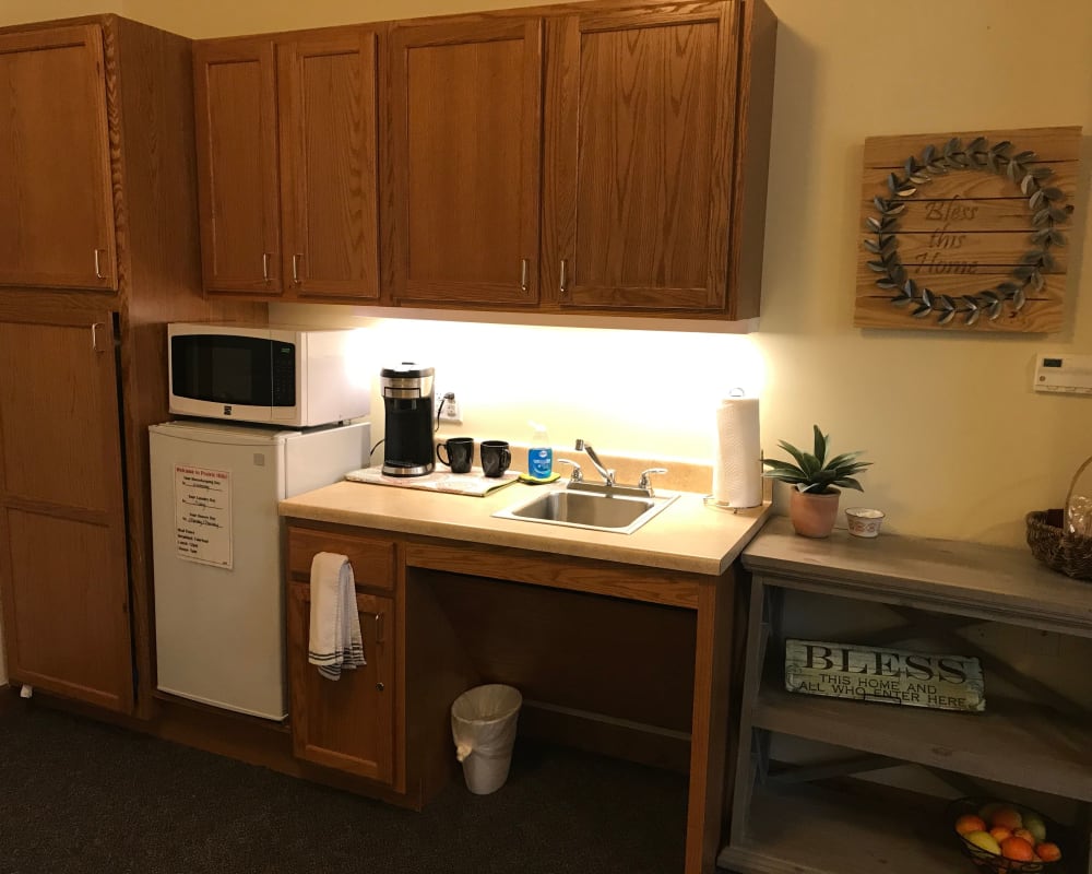 Apartments equipped with kitchenettes at Addington Place of Des Moines in Des Moines, Iowa.