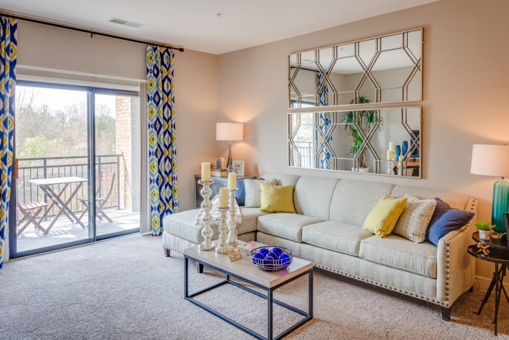 Model living room at McBee Station in Greenville, South Carolina