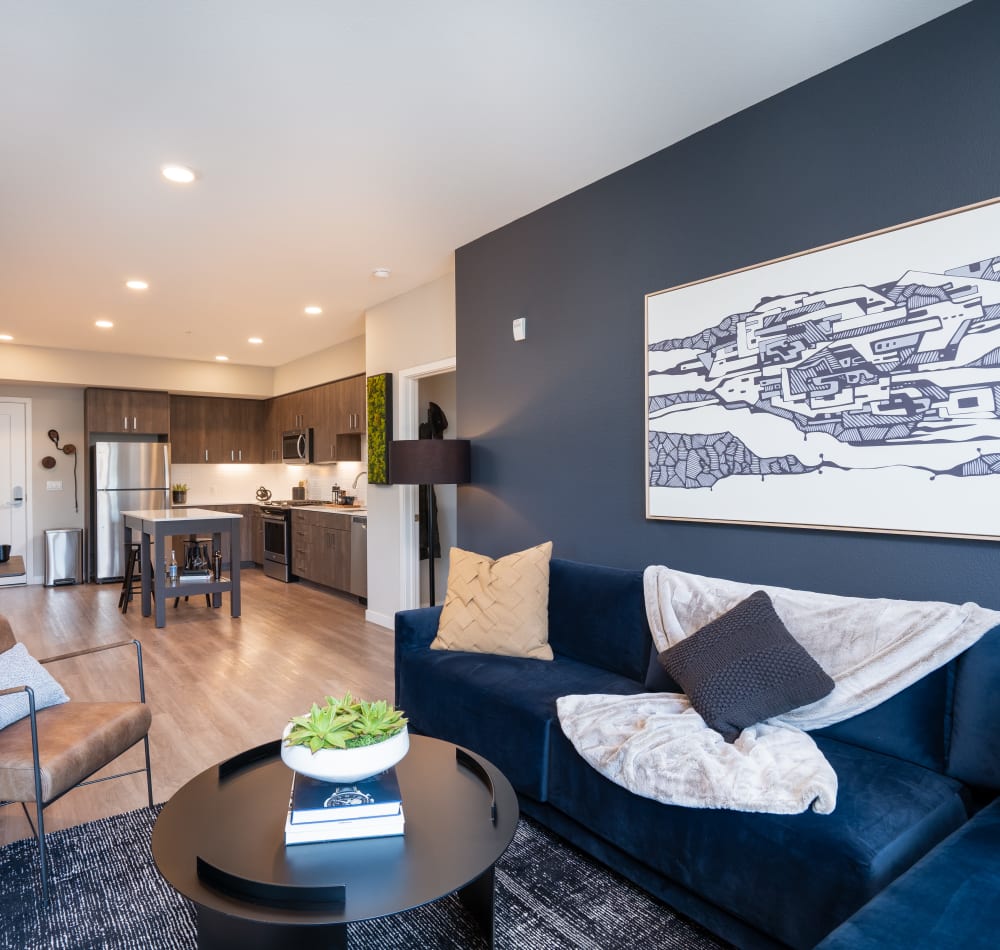 Spacious floorplan with hardwood-inspired flooring at Anson in Burlingame, California