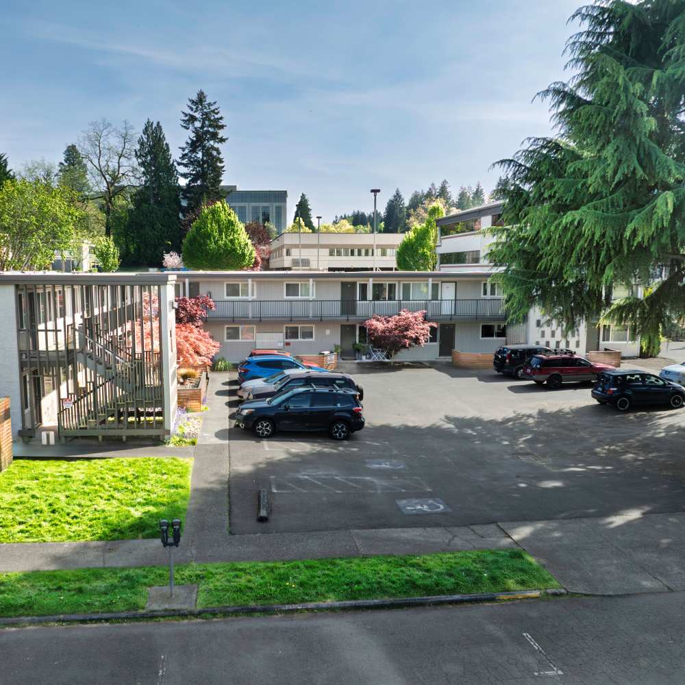 View of parking at Brentwood 509 Apartments in Olympia, Washington