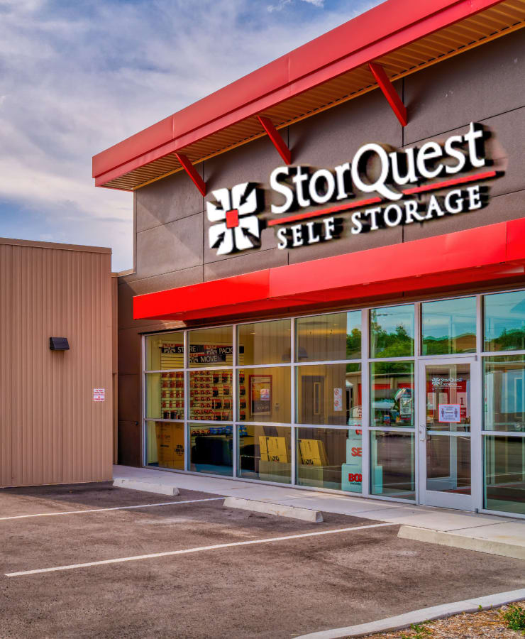 The exterior of the main entrance at StorQuest Self Storage in Phoenix, Arizona