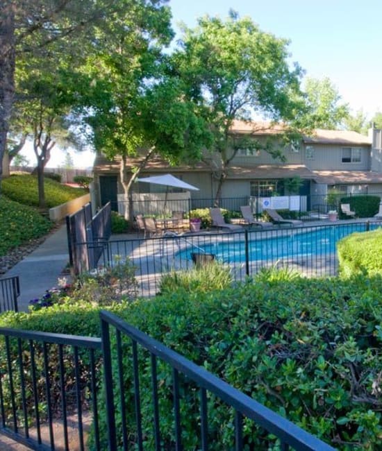 Pool view at Auburn Townhomes in Auburn, California