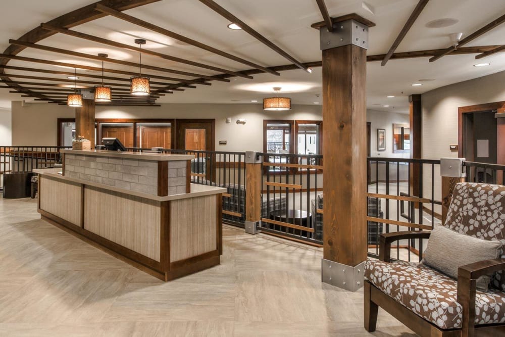 Delightful lobby and entrance at The Springs at Carman Oaks in Lake Oswego, Oregon