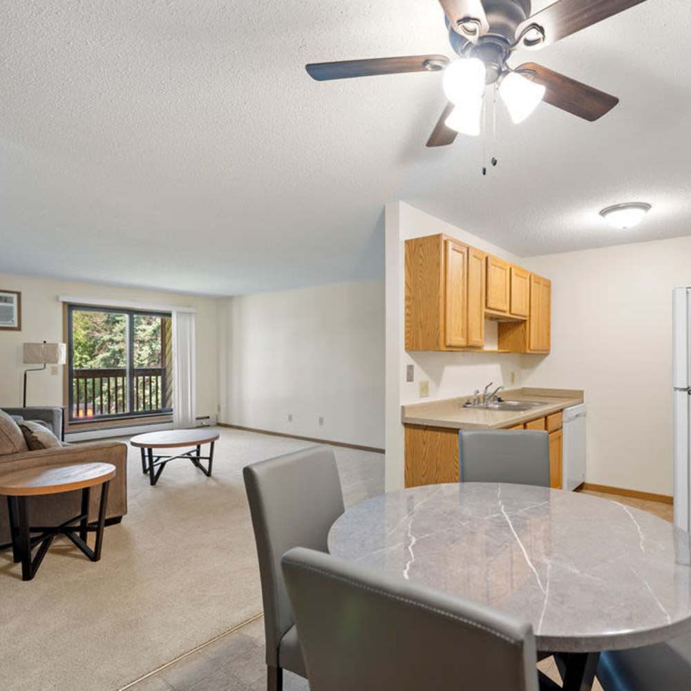 Dining conected to living and kitchen at Solace on Lake Minnetonka in Spring Park, Minnesota