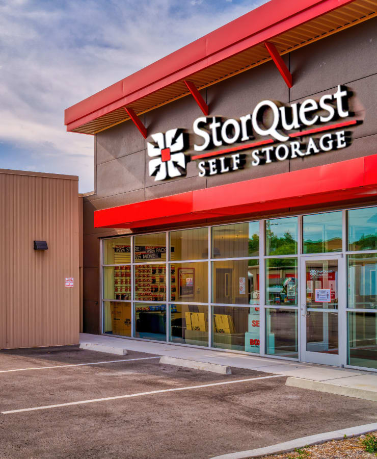 The exterior of the main entrance at StorQuest Express Self Service Storage in Gainesville, Florida