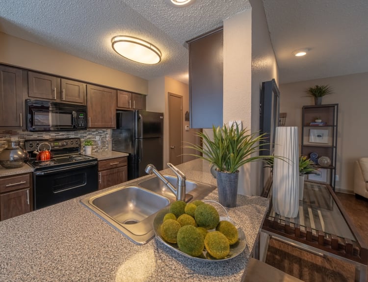 Beautiful chef's kitchen at Ridgeview Place in Irving, Texas