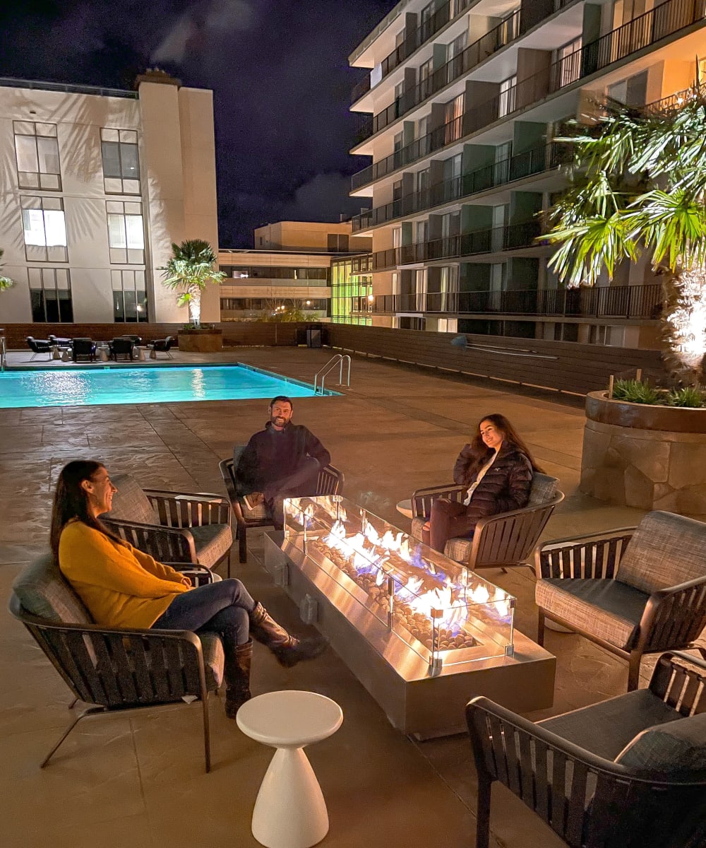 Outdoor lounge and fitness area at Two50 Downtown in San Mateo, California