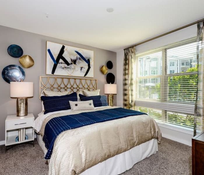 Beautifully decorated model bedroom at Alta at Jonquil in Smyrna, Georgia