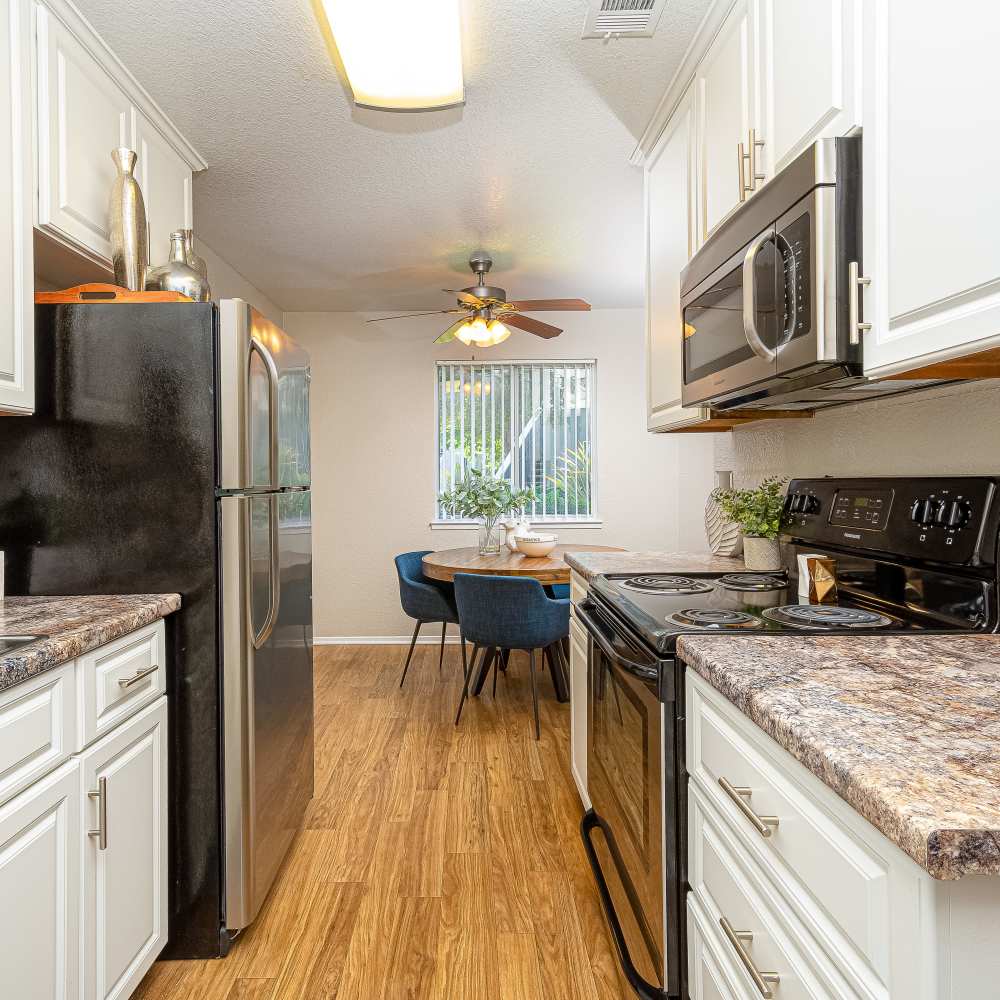 Kitchen with wooden flooring at Willow Grove in Modesto, California