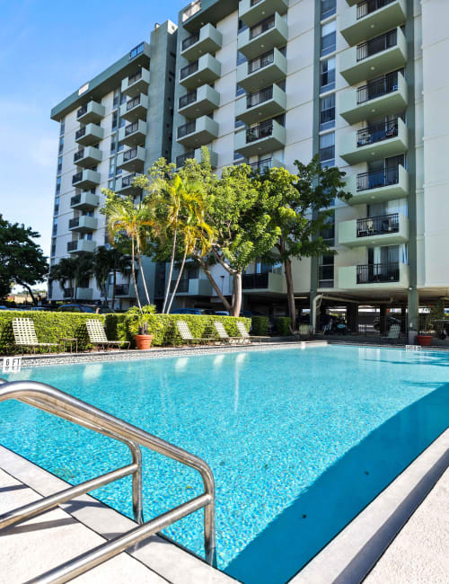 The sparkling pool and ladder at Forest Place in North Miami, Florida