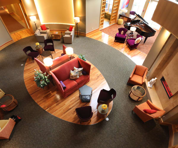 Beautiful lounge with a piano at All Seasons West Bloomfield in West Bloomfield, Michigan