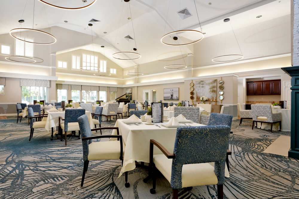 Chairs and tables in the messhall at The Commons at Union Ranch in Manteca, California