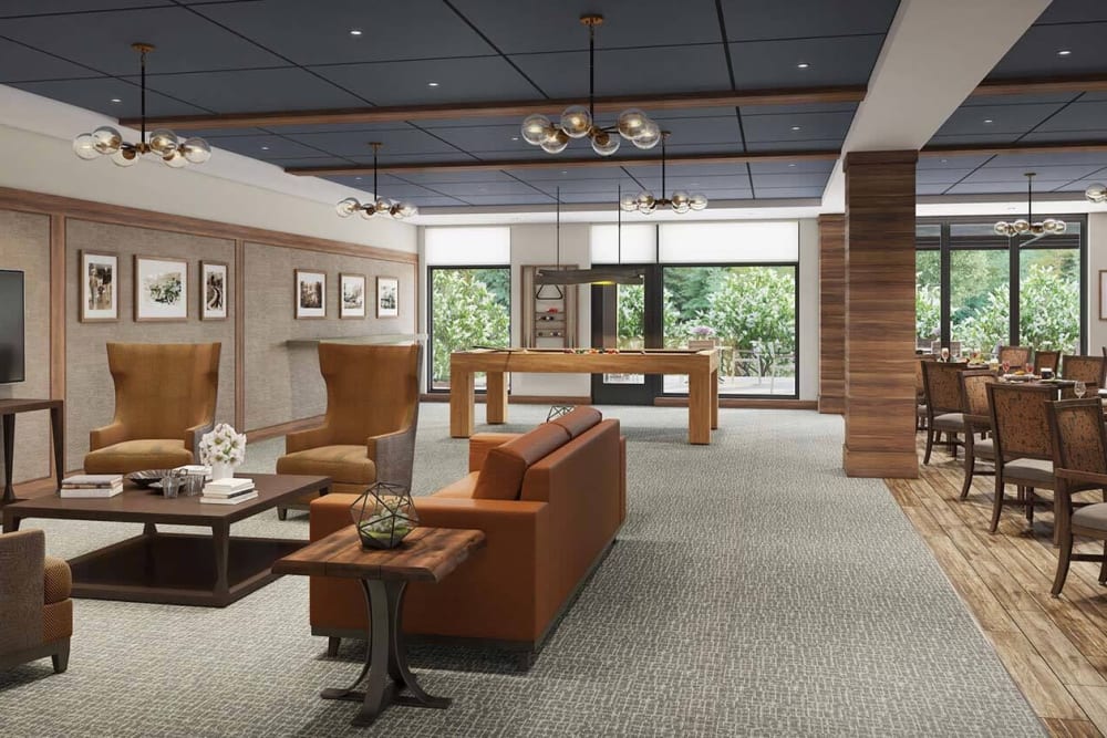Activity lounge with lots of seating at The Springs at Lake Oswego in Lake Oswego, Oregon