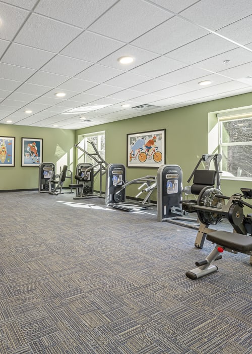 Resident community gym with multiple cardio machines at The Pillars of Grand Rapids in Grand Rapids, Minnesota