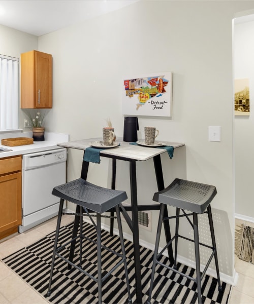 Bistro table in an apartment kitchen at Fairmont Park Apartments in Farmington Hills, Michigan