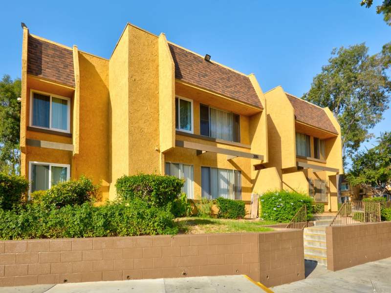 Outdoor building view at St. Andrews Gardens in Los Angeles, California  