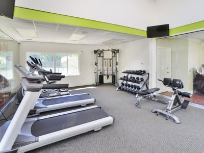 Modern fitness center at apartments in East Brunswick, New Jersey