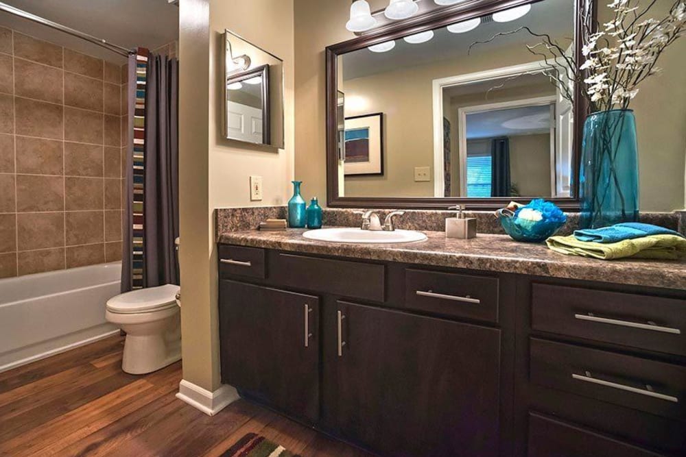 New renovated look in our bathrooms at City Plaza in Atlanta, Georgia