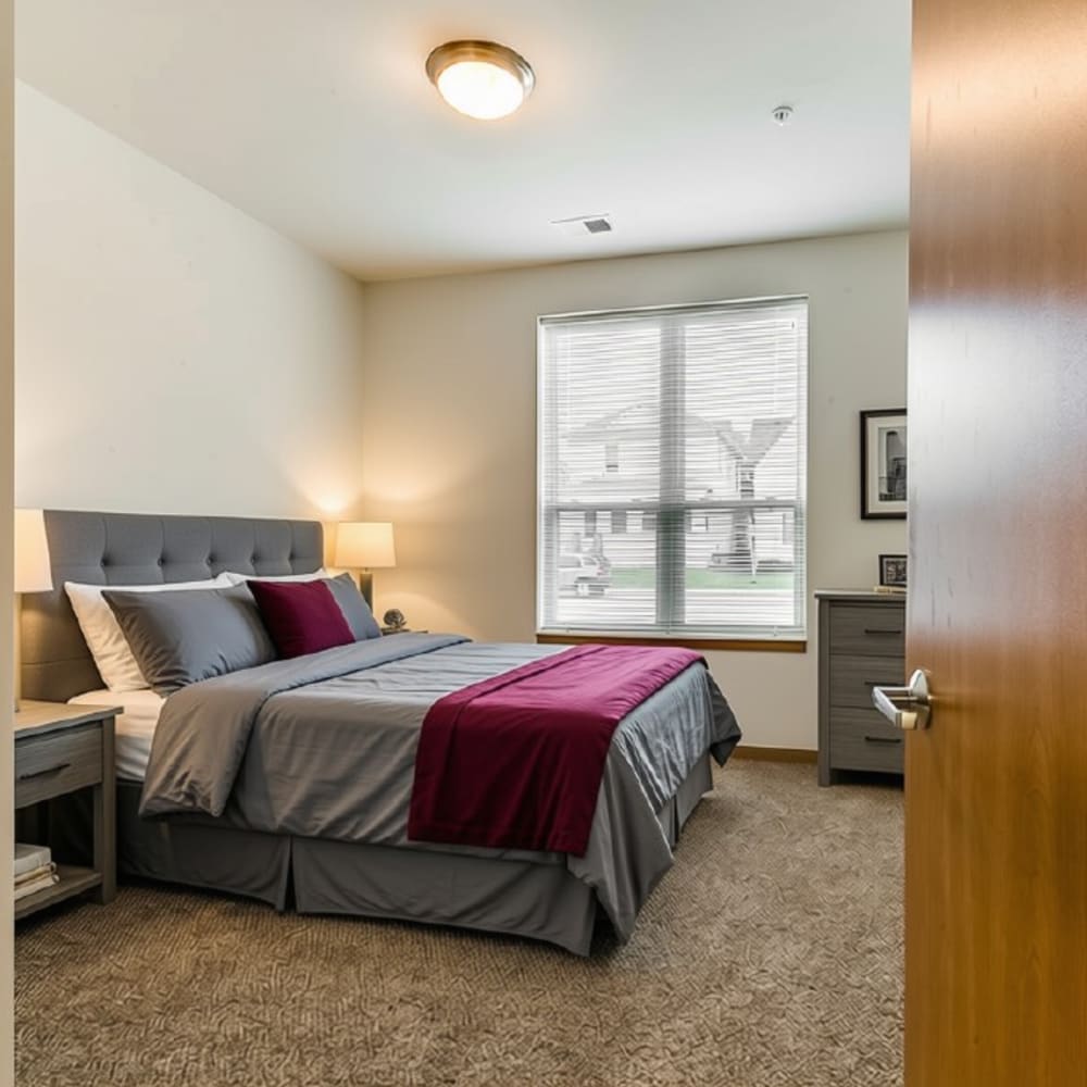 View of the bathroom and closet area from the bedroom at Cudahy, Wisconsin at Layton Square