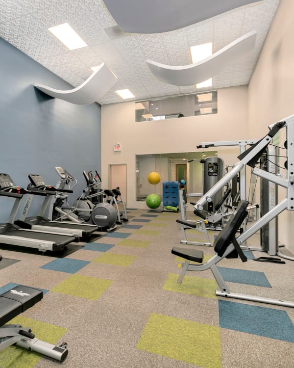 newly renovated fitness center with cardio machines at Autumn Chase Apartments in Vancouver