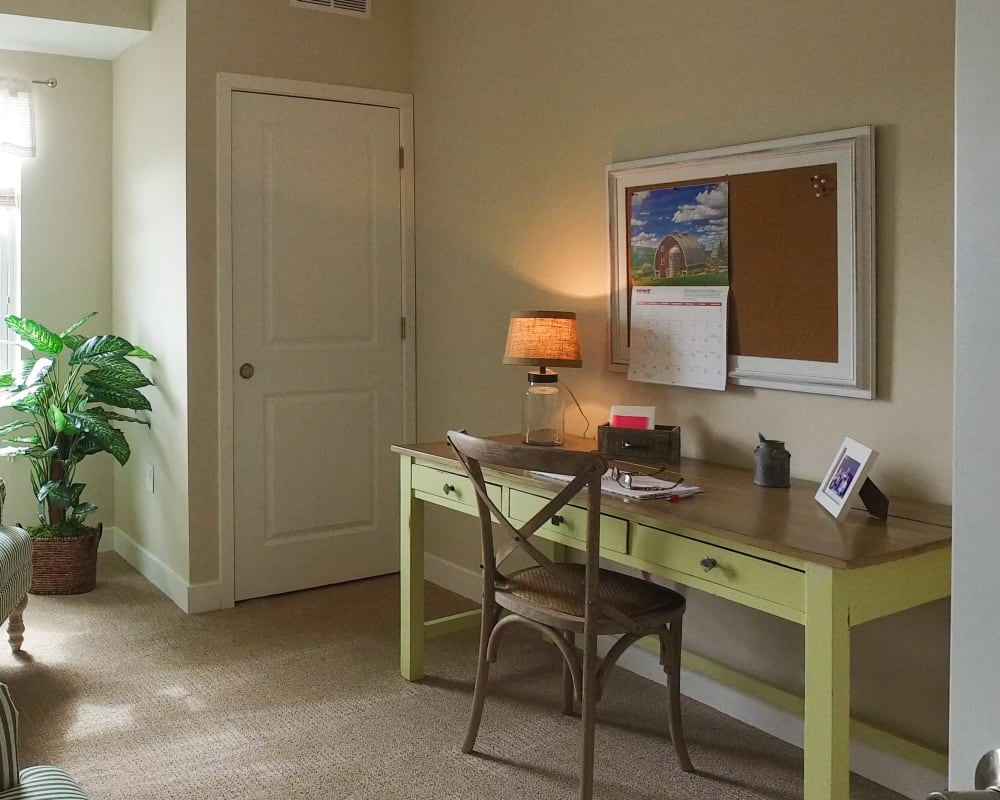 Desk in studio apartment at The Pillars of Mankato in Mankato, Minnesota