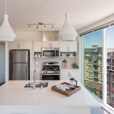 Beautiful bright kitchen at Session Apartments in Seattle, WA