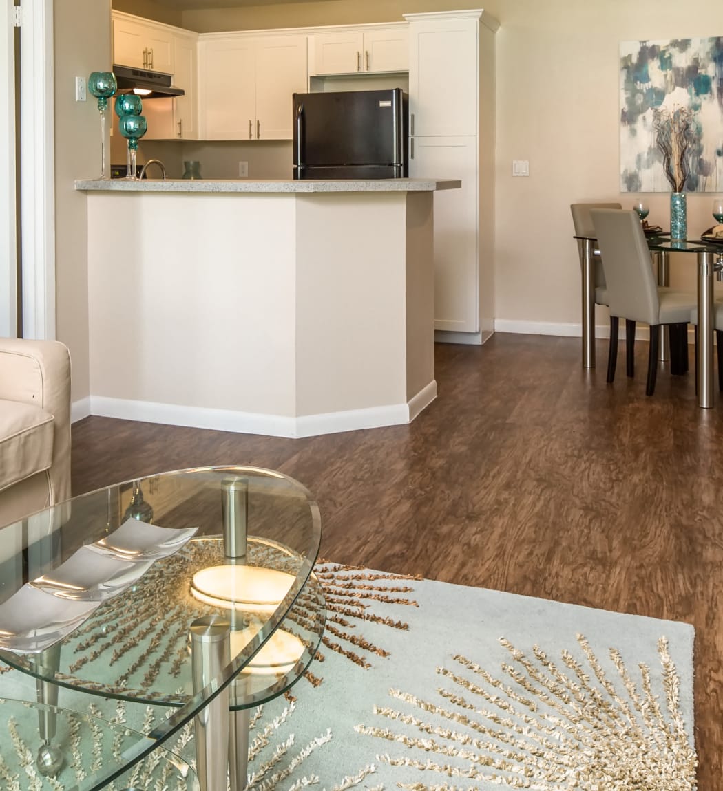 living room and kitchen of Huntington Place apartment